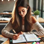 College Student Using The Cornell Method of Note-Taking