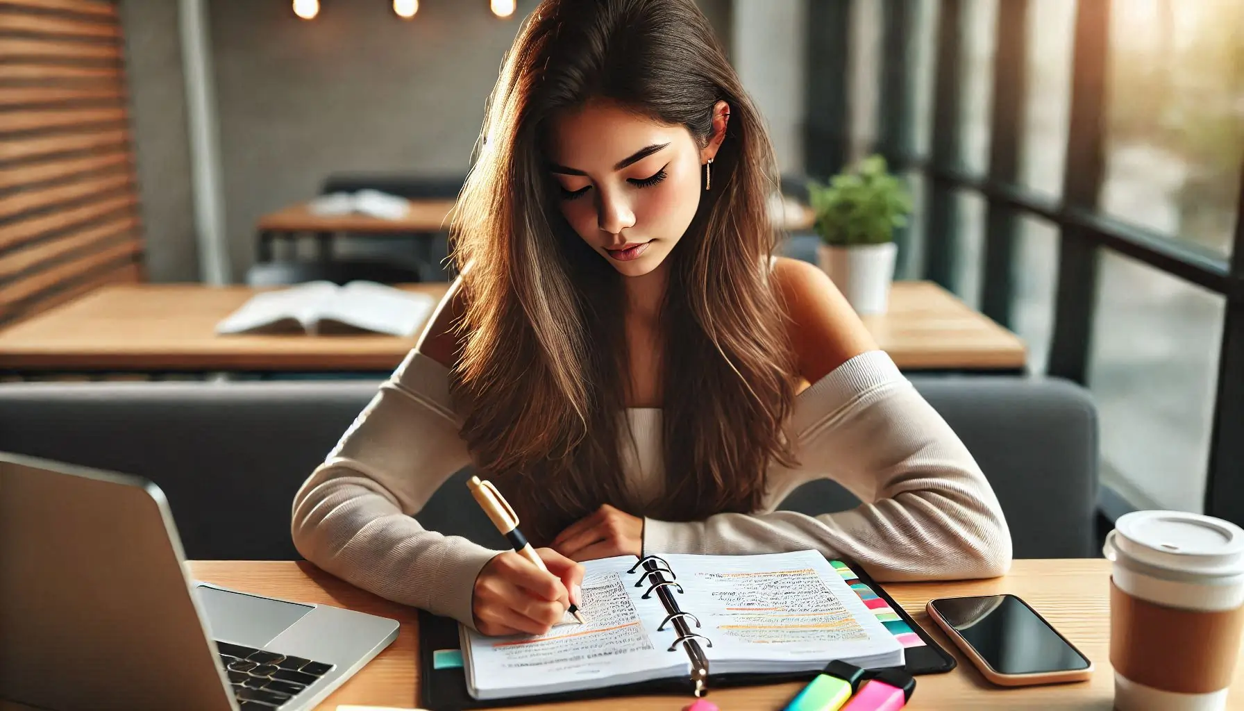College Student Using The Cornell Method of Note-Taking