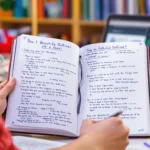 College Student Using The Outline Method of Note Taking