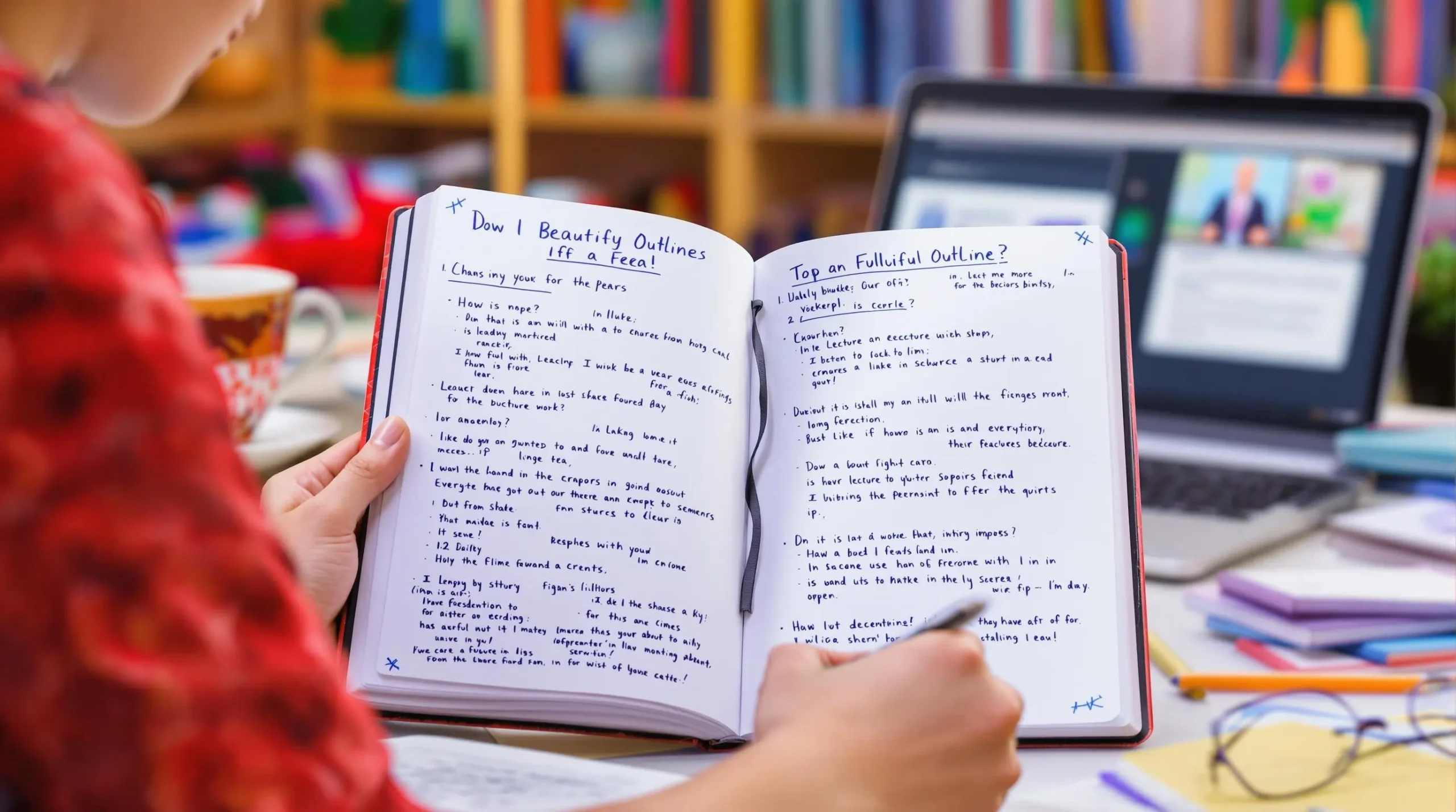 College Student Using The Outline Method of Note Taking