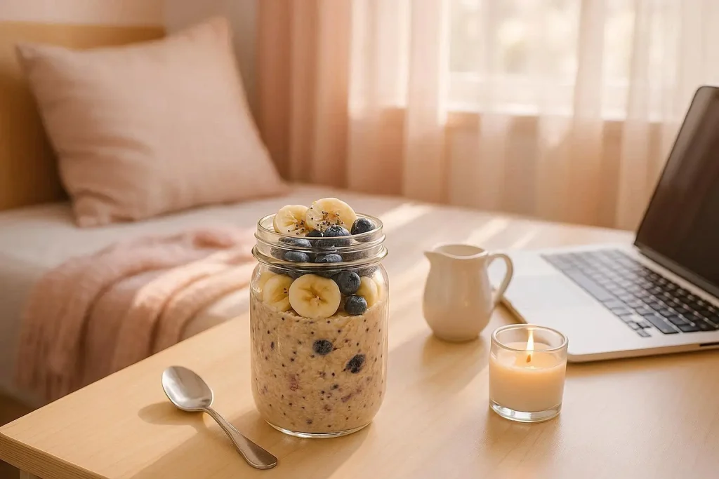 Overnight oats are a classic college breakfast hack. You just mix, chill, and eat.