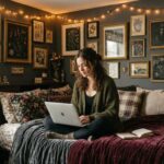 college student in a gothic dorm decor