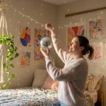 college student dorm with dopamine decor