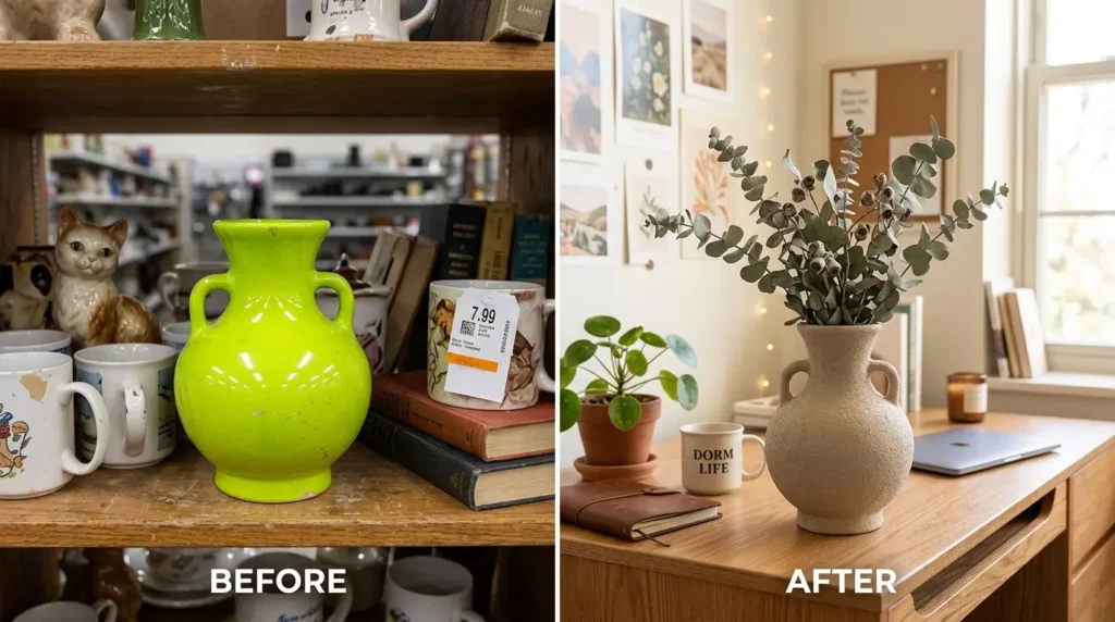 thrifted stone vase dorm decor